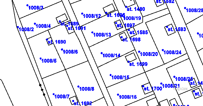 Parcela st. 1008/14 v KÚ Broumov, Katastrální mapa