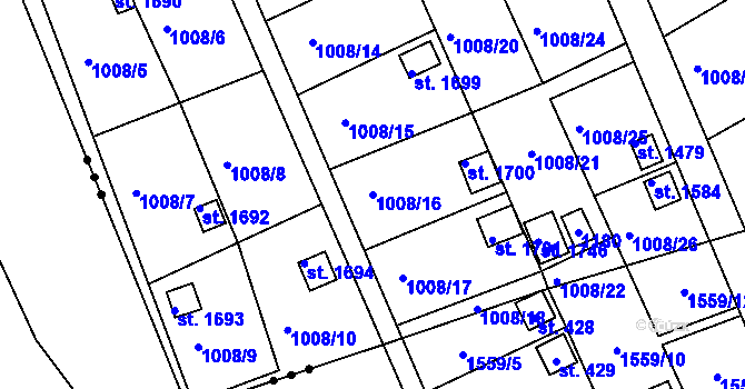 Parcela st. 1008/16 v KÚ Broumov, Katastrální mapa