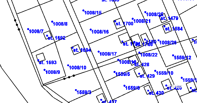 Parcela st. 1008/17 v KÚ Broumov, Katastrální mapa