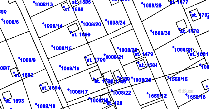 Parcela st. 1008/21 v KÚ Broumov, Katastrální mapa