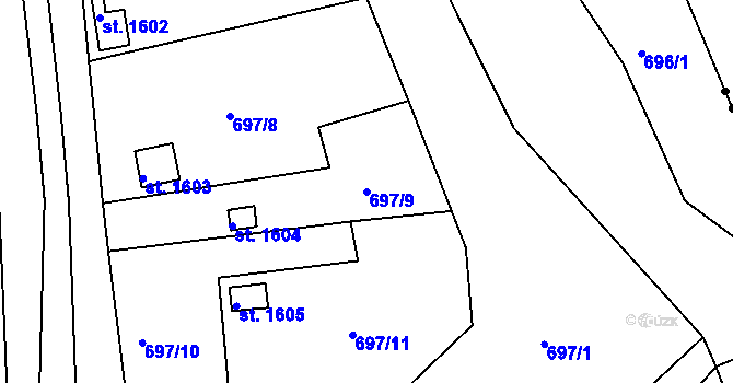 Parcela st. 697/9 v KÚ Broumov, Katastrální mapa