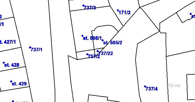 Parcela st. 737/22 v KÚ Broumov, Katastrální mapa