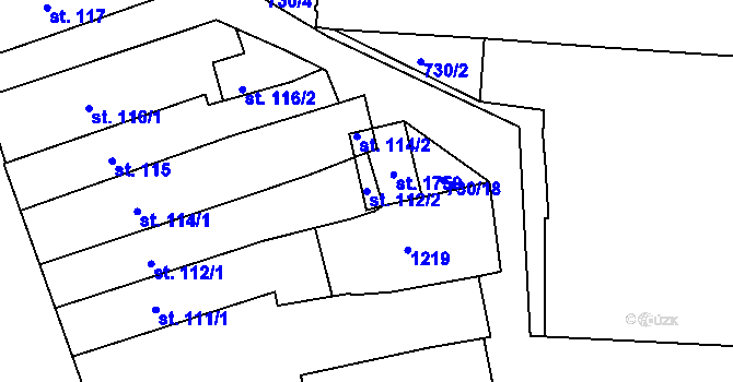 Parcela st. 112/2 v KÚ Broumov, Katastrální mapa