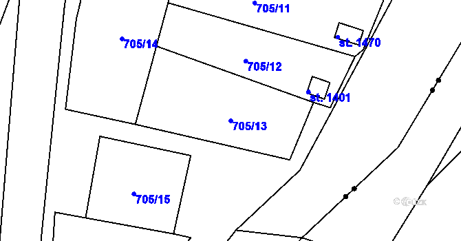 Parcela st. 705/13 v KÚ Broumov, Katastrální mapa