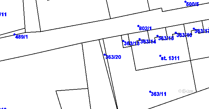 Parcela st. 363/20 v KÚ Broumov, Katastrální mapa