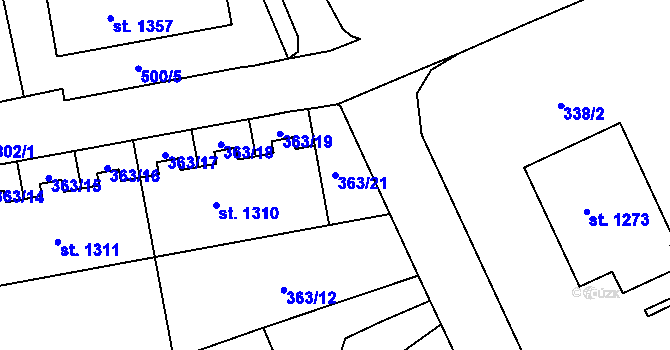 Parcela st. 363/21 v KÚ Broumov, Katastrální mapa