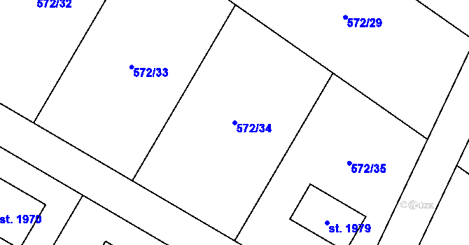 Parcela st. 572/34 v KÚ Broumov, Katastrální mapa
