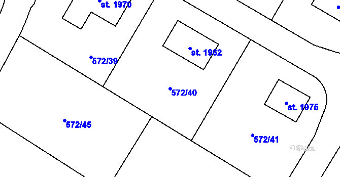 Parcela st. 572/40 v KÚ Broumov, Katastrální mapa