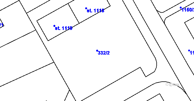 Parcela st. 332/2 v KÚ Broumov, Katastrální mapa