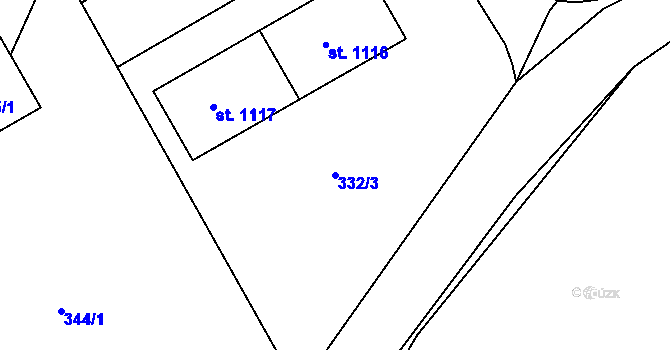 Parcela st. 332/3 v KÚ Broumov, Katastrální mapa