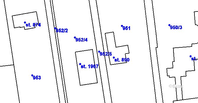 Parcela st. 952/5 v KÚ Broumov, Katastrální mapa