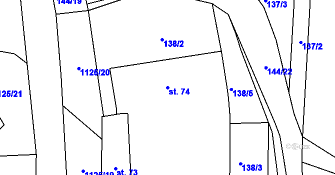 Parcela st. 74 v KÚ Velká Ves u Broumova, Katastrální mapa