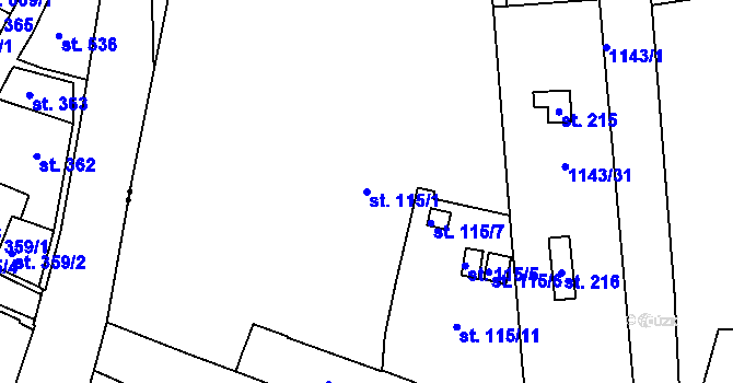 Parcela st. 115/1 v KÚ Velká Ves u Broumova, Katastrální mapa