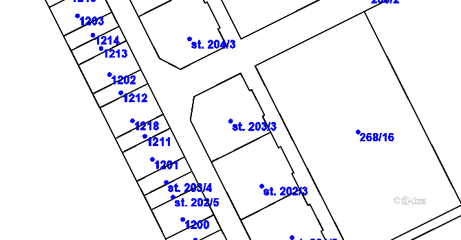 Parcela st. 203 v KÚ Velká Ves u Broumova, Katastrální mapa