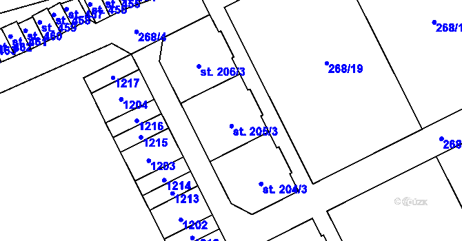 Parcela st. 205 v KÚ Velká Ves u Broumova, Katastrální mapa