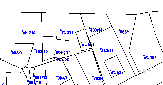 Parcela st. 551 v KÚ Velká Ves u Broumova, Katastrální mapa