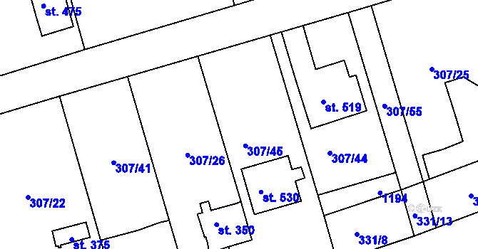 Parcela st. 307/45 v KÚ Velká Ves u Broumova, Katastrální mapa