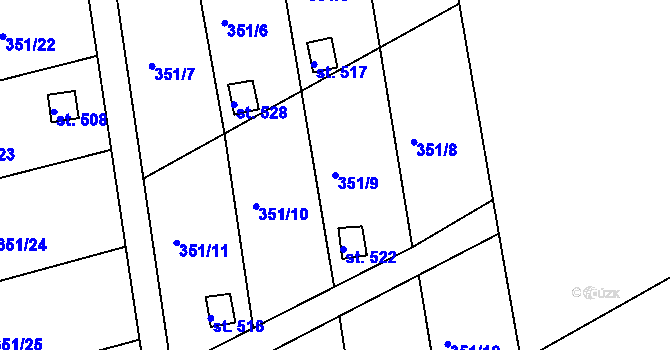Parcela st. 351/9 v KÚ Velká Ves u Broumova, Katastrální mapa