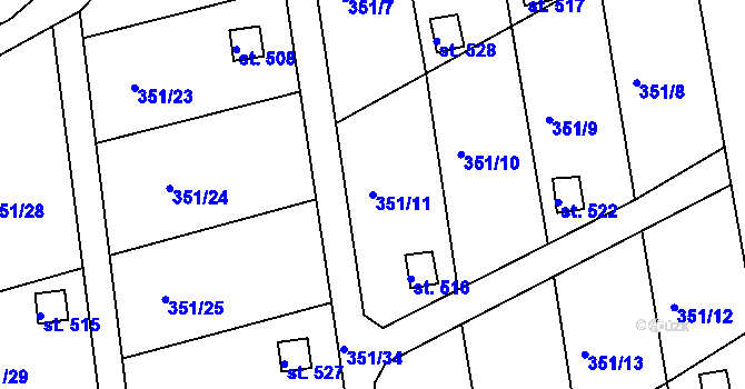 Parcela st. 351/11 v KÚ Velká Ves u Broumova, Katastrální mapa