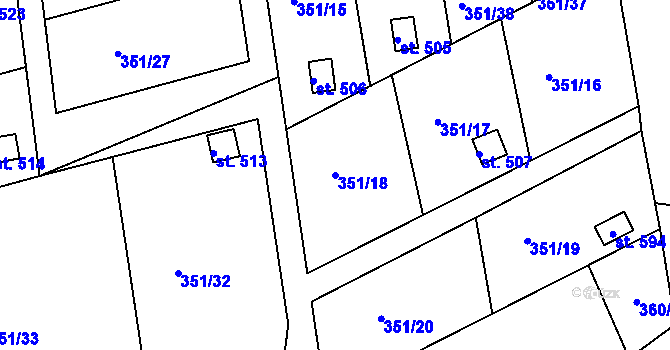 Parcela st. 351/18 v KÚ Velká Ves u Broumova, Katastrální mapa