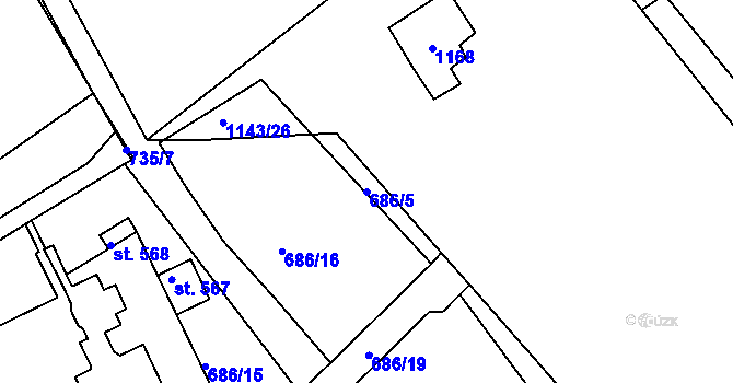 Parcela st. 686/5 v KÚ Velká Ves u Broumova, Katastrální mapa