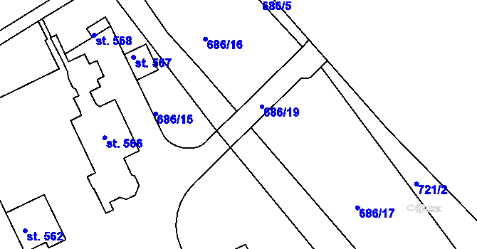 Parcela st. 686/20 v KÚ Velká Ves u Broumova, Katastrální mapa