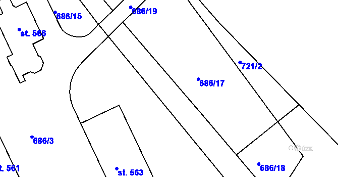 Parcela st. 686/22 v KÚ Velká Ves u Broumova, Katastrální mapa