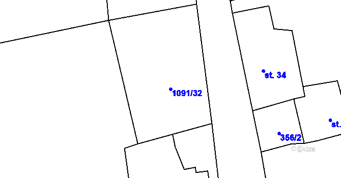 Parcela st. 1091/32 v KÚ Velká Ves u Broumova, Katastrální mapa