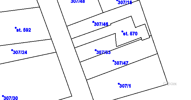 Parcela st. 307/53 v KÚ Velká Ves u Broumova, Katastrální mapa