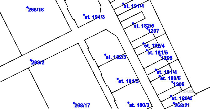 Parcela st. 182/3 v KÚ Velká Ves u Broumova, Katastrální mapa
