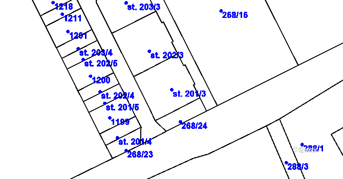 Parcela st. 201/3 v KÚ Velká Ves u Broumova, Katastrální mapa