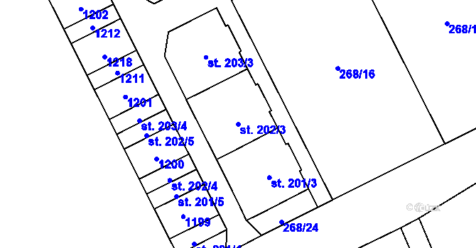 Parcela st. 202/3 v KÚ Velká Ves u Broumova, Katastrální mapa
