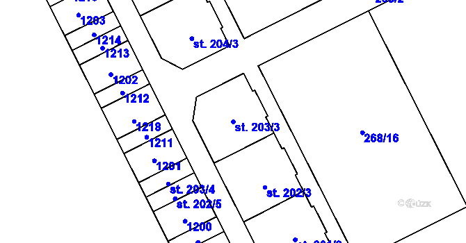 Parcela st. 203/3 v KÚ Velká Ves u Broumova, Katastrální mapa