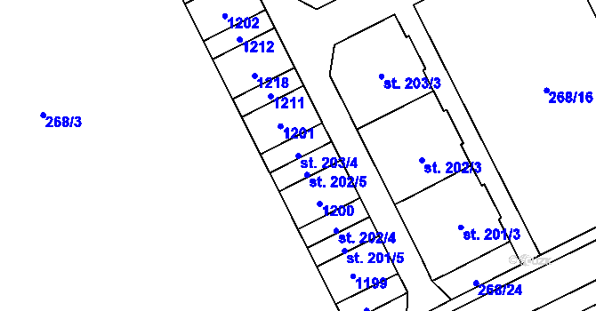 Parcela st. 203/4 v KÚ Velká Ves u Broumova, Katastrální mapa