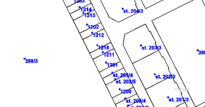 Parcela st. 203/5 v KÚ Velká Ves u Broumova, Katastrální mapa