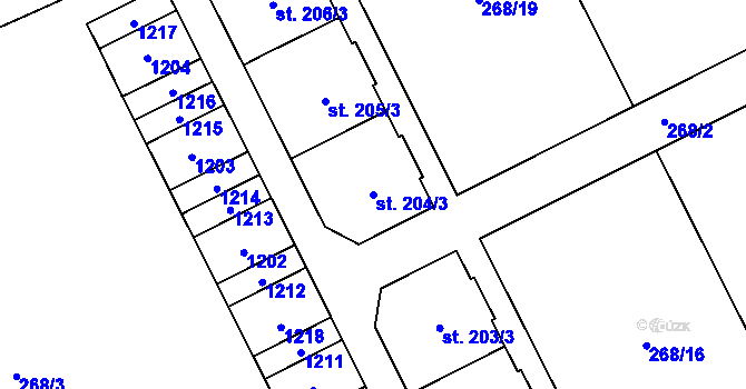 Parcela st. 204/3 v KÚ Velká Ves u Broumova, Katastrální mapa