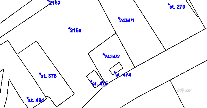 Parcela st. 2434/2 v KÚ Benešov u Broumova, Katastrální mapa