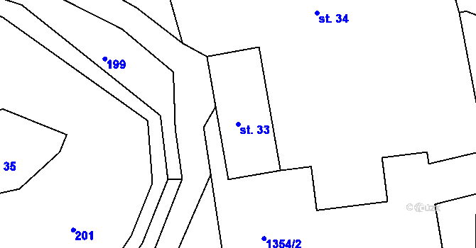 Parcela st. 33 v KÚ Rožmitál, Katastrální mapa
