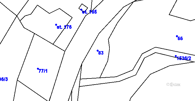 Parcela st. 83 v KÚ Rožmitál, Katastrální mapa