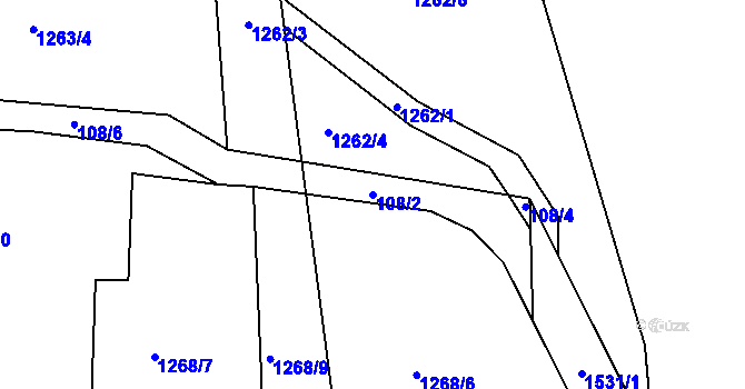 Parcela st. 108/2 v KÚ Rožmitál, Katastrální mapa