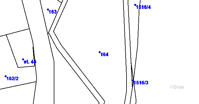 Parcela st. 164 v KÚ Rožmitál, Katastrální mapa