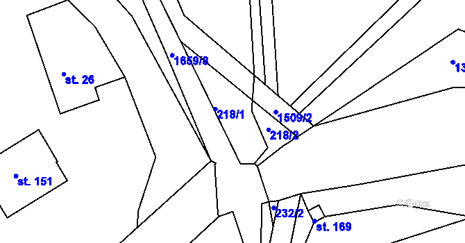 Parcela st. 218 v KÚ Rožmitál, Katastrální mapa