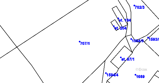 Parcela st. 707/1 v KÚ Rožmitál, Katastrální mapa
