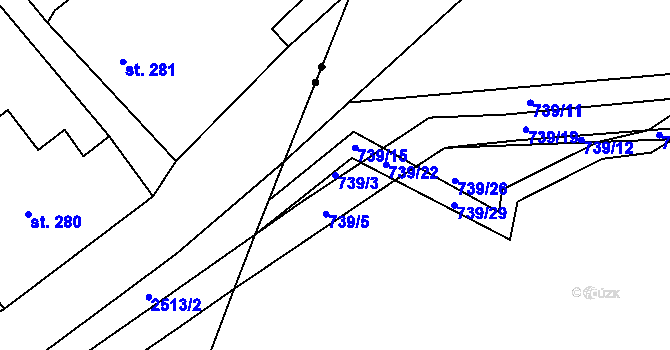 Parcela st. 739/3 v KÚ Rožmitál, Katastrální mapa