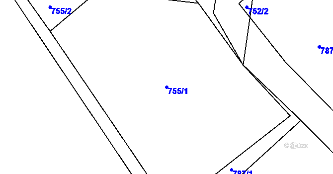 Parcela st. 755/1 v KÚ Rožmitál, Katastrální mapa