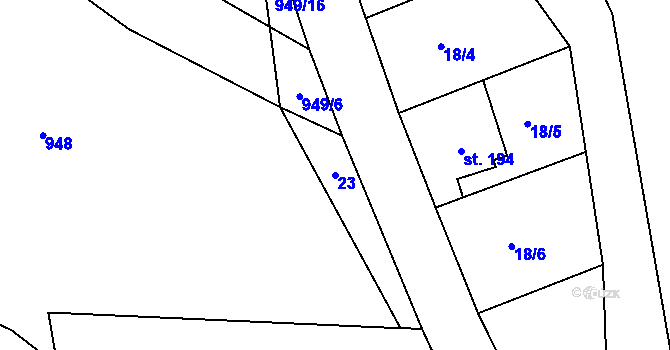Parcela st. 23 v KÚ Rožmitál, Katastrální mapa