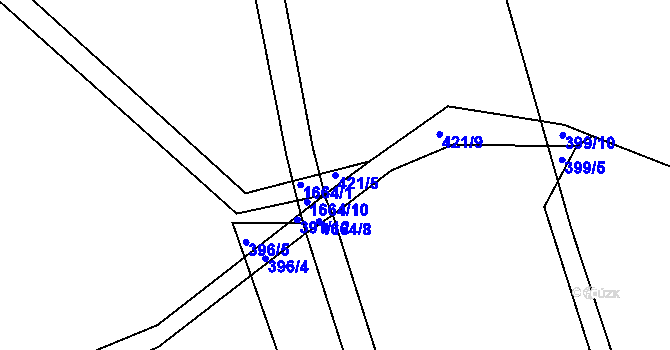 Parcela st. 421/5 v KÚ Rožmitál, Katastrální mapa