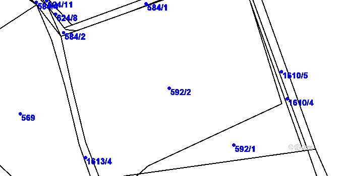 Parcela st. 592/2 v KÚ Rožmitál, Katastrální mapa