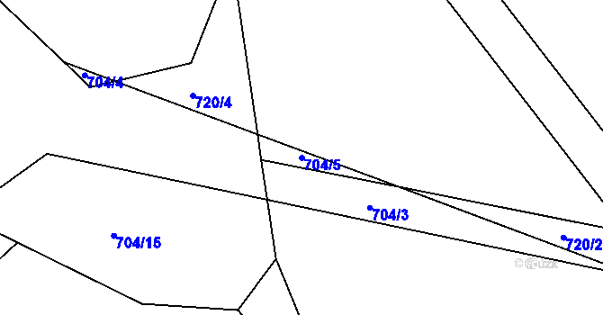 Parcela st. 704/5 v KÚ Rožmitál, Katastrální mapa