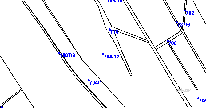 Parcela st. 704/12 v KÚ Rožmitál, Katastrální mapa
